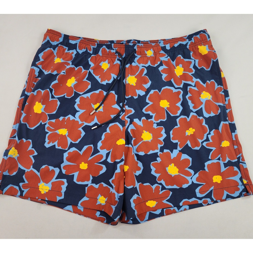 Express Mens Hybrid Swim Trunks XL Brown Navy Floral Stretch Quick Dry 46698285
